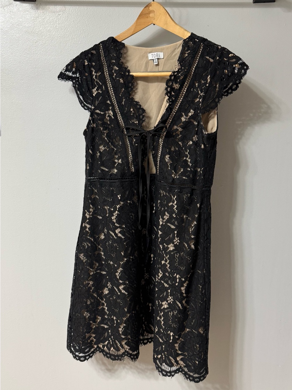 Tobi Black Lace Mini Dress with Nude Lining